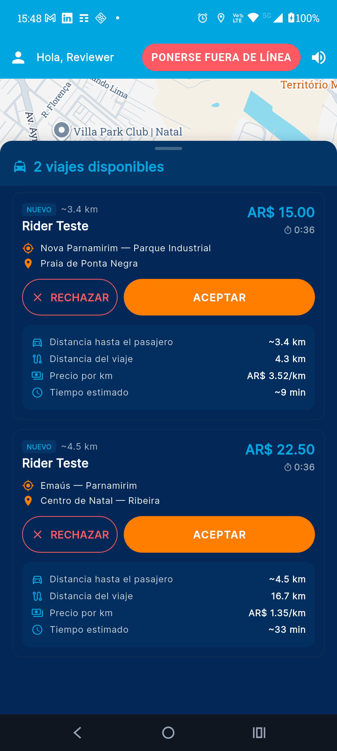 App Rajando — ofertas de viaje para el conductor